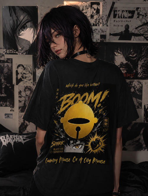 Boom! Devil Graphic Oversized T-Shirt | "Country Mouse or City Mouse" Anime Streetwear